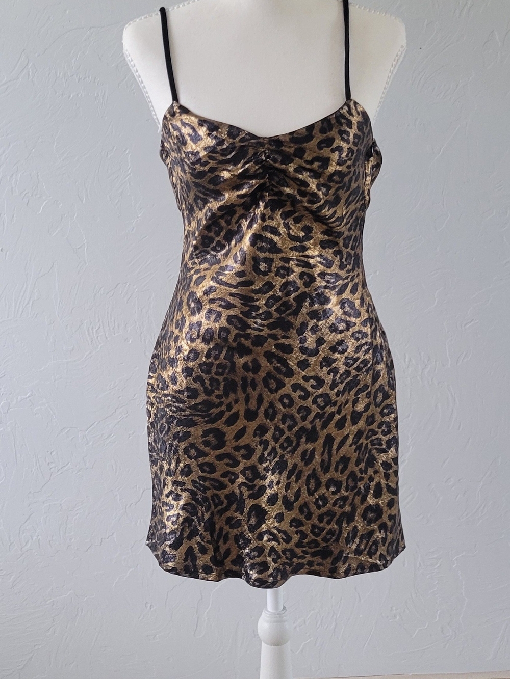 NWT LE LIS XS Leopard Print Satin Slip Dress Y2K Mob Wife Date Night Mini